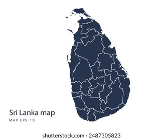 Sri Lanka mapa Vector, Ilustración vectorial de diseño Abstractas Eps 10. Color azul marino. Alto Detallado sobre fondo blanco.
