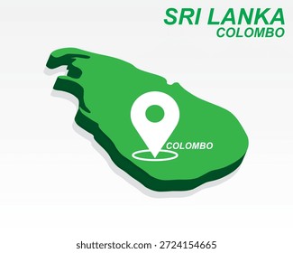 Mapa do Sri Lanka Vetor, Colombo Capital City Marker on Green 3D Island, Sri Lanka Infográfico Design, Ponteiro de destino editável Sri Lanka Geografia