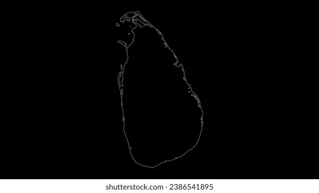 Sri Lanka map vector illustration. Drawing with a white line on a black background.