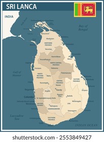 Sri Lanka Map Vector Vintage Dark Blue Beige - Customizable layered political map of Sri Lanka with administrative divisions for website, education, reports, news, politics, print, poster and wallpape