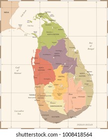 Sri Lanka Map - Vintage High Detailed Vector Illustration