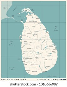 Sri Lanka Map - Vintage High Detailed Vector Illustration