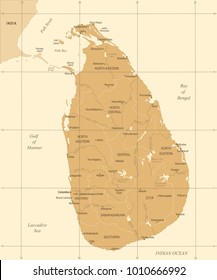 Sri Lanka Map - Vintage High Detailed Vector Illustration