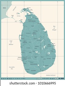 Sri Lanka Map - Vintage High Detailed Vector Illustration