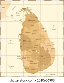 Sri Lanka Map - Vintage High Detailed Vector Illustration