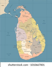 Sri Lanka Map - Vintage High Detailed Vector Illustration