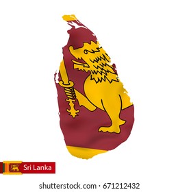 Sri Lanka map with waving flag of country. Vector illustration.