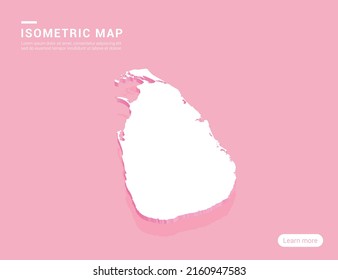 Sri Lanka map white on pink background with 3d isometric vector illustration.