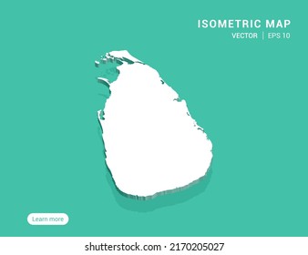 Sri Lanka map white on green background with 3d isometric vector illustration.