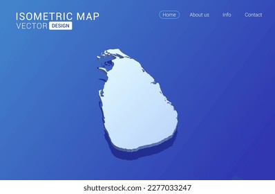 Sri Lanka map white on blue background with isolated 3D isometric concept vector illustration.