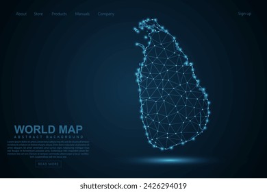 Mapa de Sri Lanka - Mapa del Mundo línea de masa y escalas de puntos sobre fondo azul de la tecnología. Línea de red poligonal de malla 3D de marco de alambre, esfera de diseño, punto y estructura - Ilustración vectorial eps 10