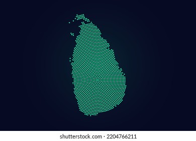 Sri Lanka Map - World map vector template with green dots, grid, grunge, halftone style isolated on dark background for education, infographic, design, website - Vector illustration eps 10