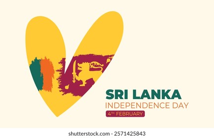 Sri Lanka national brush flag in heart shape. Sri Lanka Independence Day February 4th. Vector illustration