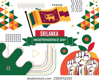 Sri lanka national day banner with map, flag colors theme background and geometric abstract retro modern Colorfull design. abstract modern design.