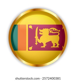 Sri Lanka national flag button with golden frame. Sri Lanka round badge icon. Vector illustration