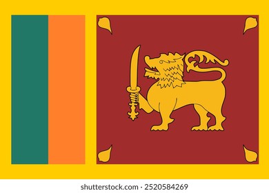 Bandera nacional de Sri Lanka - Ilustración vectorial oficial de la bandera nacional de Sri Lanka. Ideal para proyectos que celebran la cultura, patrimonio y orgullo nacional de Sri Lanka