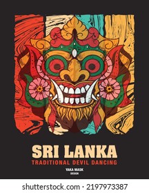 Sri Lanka New Devil Traditional Yaka Dancing Mask Red Green Yellow Hot Colors in the mask Wooden Texture Demon monster tattoo