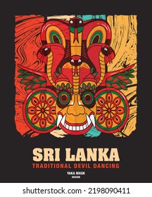 Sri Lanka New Devil Traditional Yaka Wing fly Snake Dancing Mask Red Green Yellow Hot Colors in the mask Wooden Texture Demon monster three Snake tattoo