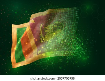 Sri Lanka, sobre la bandera del vector 3d sobre el fondo verde con polígonos y números de datos
