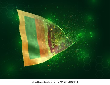 Sri Lanka, on vector 3d flag on green background with polygons and data numbers