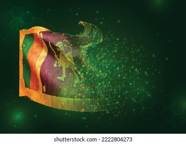 Sri Lanka, sobre la bandera del vector 3d sobre el fondo verde con polígonos y números de datos