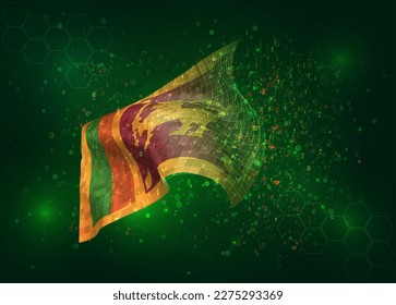 Sri Lanka, sobre la bandera del vector 3d sobre el fondo verde con polígonos y números de datos