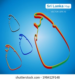 Sri Lanka outline 3D map on blue gradient background. Vector colorful map set.