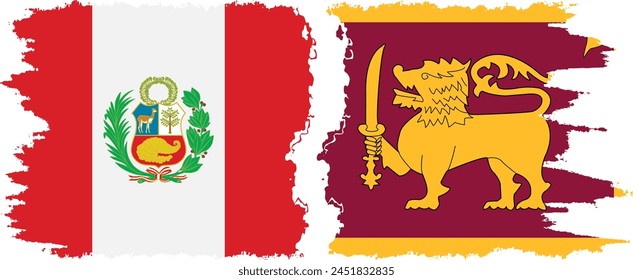 Sri Lanka and Peru grunge flags connection, vector