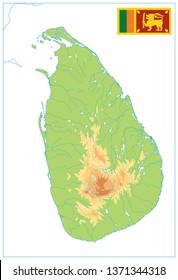 Sri Lanka Physical Map Isolated on White. No text - High detail map of Sri Lanka - Vector illustration.