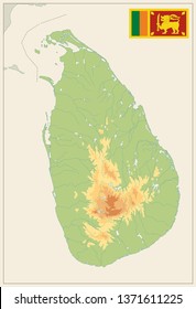 Sri Lanka Physical Map Retro Colors. No text - High detail map of Sri Lanka Vintage Colors- Vector illustration.