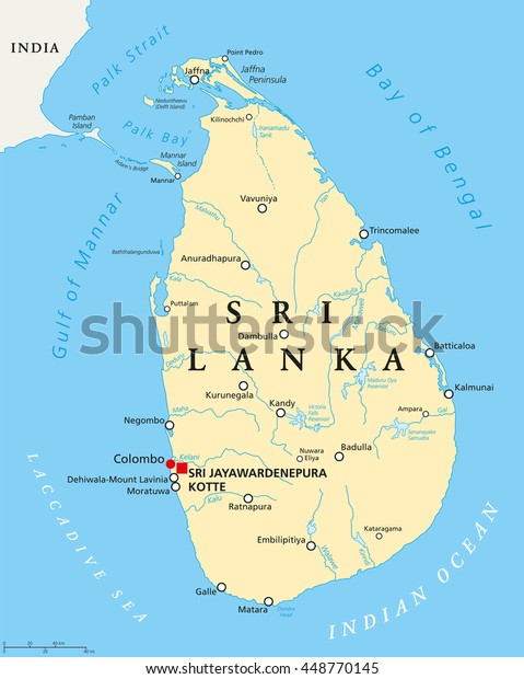 Sri Lanka Political Map Capitals Important Stock Vector (Royalty Free ...