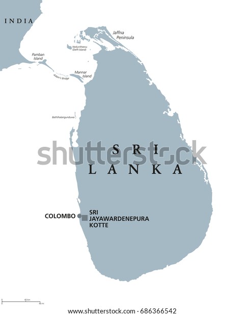 Sri Lanka Political Map Capitals Sri Stock Vector (Royalty Free ...