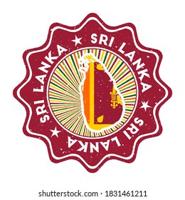 Sri Lanka round grunge stamp with country map and country flag. Vintage badge with circular text and stars, vector illustration.