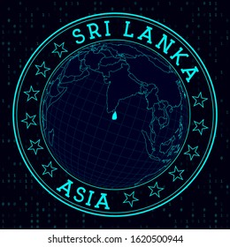 Sri Lanka Round Sign. Futuristic Satelite View Of The World Centered To Sri Lanka. Country Badge With Map, Round Text And Binary Background. Attractive Vector Illustration.