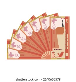 Sri Lanka Rupee Vector Illustration. Sri Lanka money set bundle banknotes. Paper money 100 Rs. Flat style. Isolated on white background. Simple minimal design.