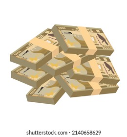 Ilustración del vector de rupias de Sri Lanka. Dinero de Sri Lanka pone billetes en paquete. Dinero en papel 5000 Rs. Estilo plano. Aislado sobre fondo blanco. Diseño sencillo y mínimo.