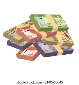 Sri Lanka Rupee Vector Illustration. Sri Lanka money set bundle banknotes. Paper money 100, 500, 1000, 5000 Rs. Flat style. Isolated on white background. Simple minimal design.
