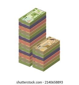 Ilustración del vector de rupias de Sri Lanka. Dinero de Sri Lanka pone billetes en paquete. Dinero en papel 100, 500, 1000, 5000 Rs. Estilo plano. Aislado sobre fondo blanco. Diseño sencillo y mínimo.