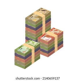 Sri Lanka Rupee Vector Illustration. Sri Lanka money set bundle banknotes. Paper money 100, 500, 1000, 5000 Rs. Flat style. Isolated on white background. Simple minimal design.