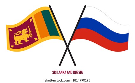 Sri Lanka and Russia Flags Crossed And Waving Flat Style. Official Proportion. Correct Colors.