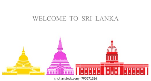 Sri Lanka set. Isolated Sri Lanka architecture on white background