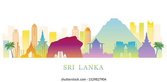 Sri Lanka Skyline Landmarks Colorful Silhouette Background, Famous Place and Historical Buildings, Travel and Tourist Attraction