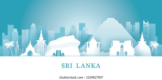 Sri Lanka Skyline Landmarks in Paper Cutting Style, Famous Place and Historical Buildings, Travel and Tourist Attraction