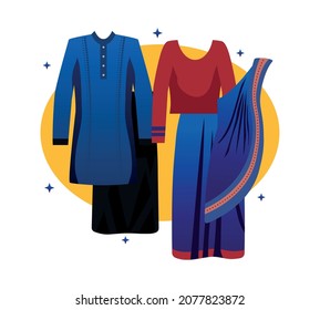 Sri lanka tourism composition with images of traditional clothes costumes for men and women vector illustration