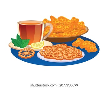 Sri lanka tourism composition with images of traditional meal tea with mint and dishes with sweets vector illustration