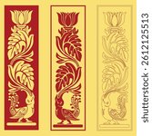 Sri Lanka traditional art illustration vector art. Traditional Liyawel design. Traditional cultural Sri Lankan pattern art with swan and flowers.
