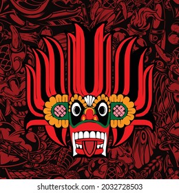 Sri Lanka Traditional Red N Black Demon Devil Dancing Mask