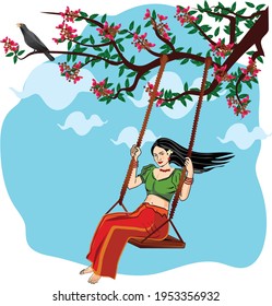 Sri Lanka Traditional Sinhala and Tamil New Year Celebrations - Girl Swinging in Tree