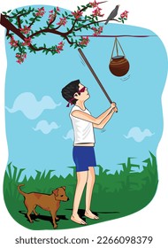Sri Lanka Traditional Sinhala and Tamil New Year Celebrations - Hitting the target (Kana Motti) illustration 