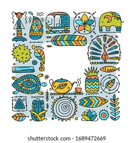 Sri Lanka travel, art background. Tribal elements for your design. Vector illustration